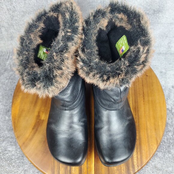 Earth Kalso Boots Women's 6.5 B Black Leather Pull On Faux Fur Comfort Booties - Picture 7 of 10